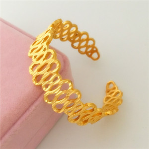 韩版铜镀金磨砂开口女士手镯 久不掉色24K仿黄金结婚婚庆沙金手镯送女朋友老婆情人节七夕生日礼物