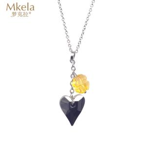 梦克拉Mkela 潮流百搭钨金项链锁骨链女 小幸运 心形吊坠搭配仿水晶四叶草 创意礼物 甜美可爱 白色