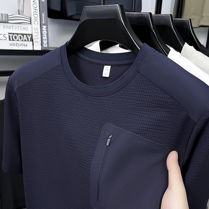 春夏新款男士纯色圆领休闲简约时尚青年轻薄透气舒适短袖T恤