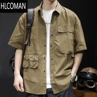 HLCOMANt恤短袖衬衫男衬衣夏季休闲多口袋工装衬衫男士宽松大码