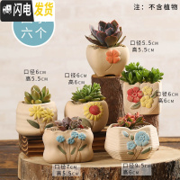 三维工匠多肉花盆陶瓷透气大口径家用创意粗陶肉肉植物小盆器 手工彩绘(6个) 小花盆容器