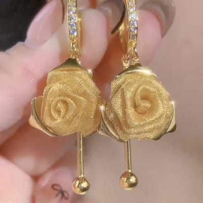 2025年新款时尚百搭气质玫瑰花耳环女轻奢高级感独特耳坠耳饰耳扣送女朋友老婆情人节七夕生日礼物