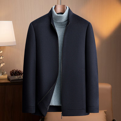 100%羊毛夹克秋冬新款中老年男装商务立领羊毛夹克爸爸装羊绒茄克_1