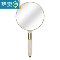 敬平欧式复古手柄化妆镜手拿手持美容院简约镜子便携随身纹绣用品工具 欧式圆形镜子-米色便携式用镜