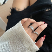 s925纯银宽面线条组合戒指女时尚个性复古ins嘻哈高级感指环送女朋友老婆情人节七夕生日礼物