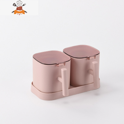调料罐套装调味料罐子厨房用品带盖味精组合盐罐品佐料家用收纳盒 敬平 2个粉色(方形)厨房收纳盒