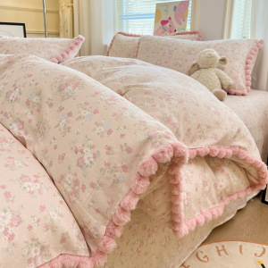 A类小清新双层纱卡通全棉四件套纯棉枕套床单单品被套三件套床品1