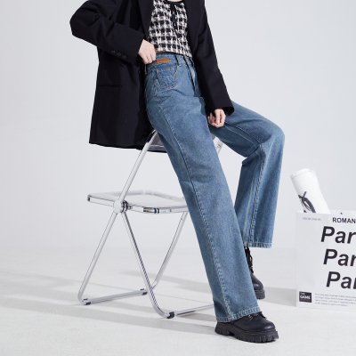 [3件8.5折110.4元,叠加优惠券]唐狮秋季新款女牛仔裤高腰显瘦阔腿裤宽松复古潮流百搭裤子