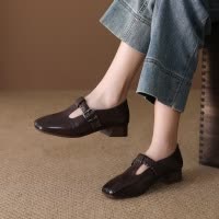 头层牛皮单鞋女2026春季新款圆头平底复古软底英伦风卡扣乐福鞋