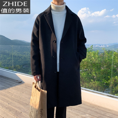 SUNTEK毛呢大衣2020年新款外套男中长款秋冬季帅气加厚加棉韩版呢子风衣风衣