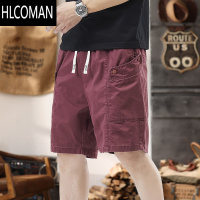 HLCOMAN枣红色工装短裤男夏季宽松潮牌5分裤休闲中裤男士半裤子