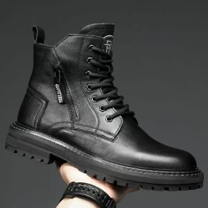 马丁靴男款秋冬季加绒保暖2025新款男士靴子男鞋真皮潮流中帮男靴