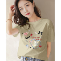 [2.5折价58元]唐狮夏季女圆领前胸图案短袖T恤百搭简约减龄时尚韩系