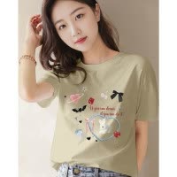 [2.5折价58元]唐狮夏季女圆领前胸图案短袖T恤百搭简约减龄时尚韩系