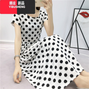 YIBUSHENG人造棉绸连衣裙女中长款绵绸抽绳收腰时尚显瘦宽松2023年新款短袖