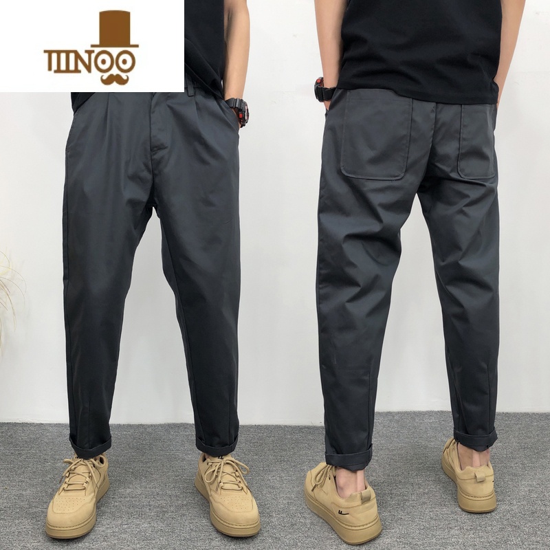 YANXU休闲裤男夏季款直筒工装裤宽松西裤纯色阔腿裤男九分裤痞帅男裤子