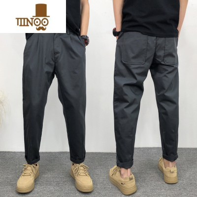 YANXU休闲裤男夏季款直筒工装裤宽松西裤纯色阔腿裤男九分裤痞帅男裤子