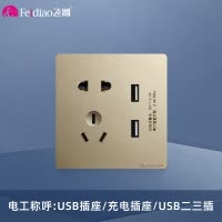 飞雕(FEIDIAO)开关插座面板 86型暗装五孔带2USB 家用商用插座面板 A7流光金双USB五孔