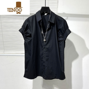 YANXU暗黑男女小众设计师无袖拼接宽松痞帅衬衫日系复古时尚衬衣潮