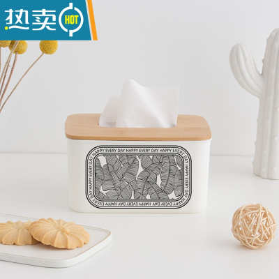 敬平美式手绘花鸟纸巾盒家用客厅餐厅茶几桌面餐巾纸收纳盒竹木抽纸盒 竹木抽纸盒-美式手绘花鸟6