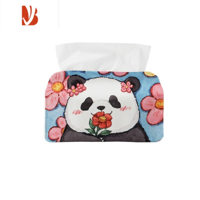 三维工匠国宝熊猫花花酱hb卡通可爱纸巾盒布艺家用抽纸盒桌面纸巾收纳袋 A(小号16.5x11cm)