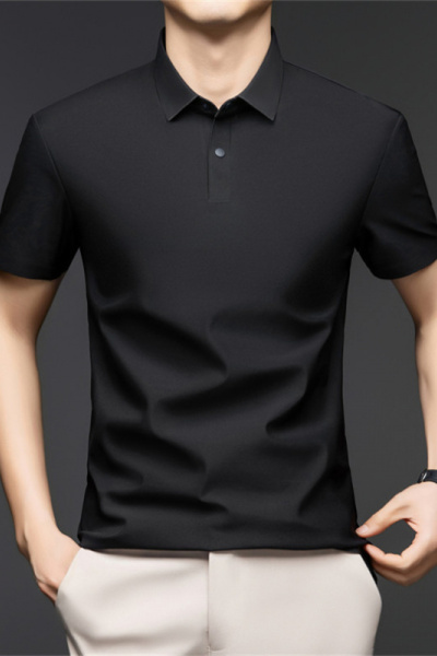2025新款夏装翻领纯色短袖T恤衫POLO中青年两扣男装