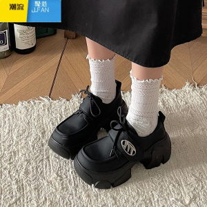 聚范树上有个桃增高厚底小皮鞋女2024年春季新款休闲松糕大头单鞋