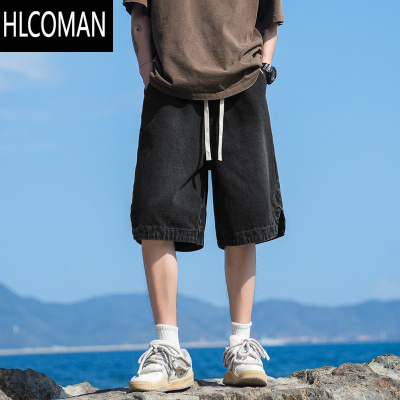 HLCOMAN@ 牛仔短裤男2024新款夏季美式复古宽松抽绳工装五分裤