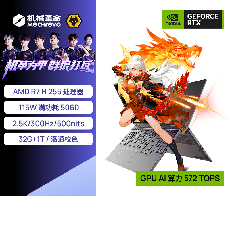 机械革命(MECHREVO)翼龙15Pro 15.3英寸99Wh长续航轻薄游戏笔记本电脑 定制R7H-255 64G 2T RTX5060 2.5K 240H 灰