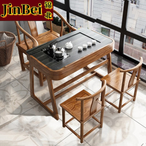 锦北阳台茶桌椅组合家用小茶台新中式茶桌简约小户型茶几1.15米玄驹茶桌+1圈椅+2月牙