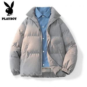 花花公子新款高品质假两件衬衫领棉衣男青年加厚保暖冬季外套男棉服