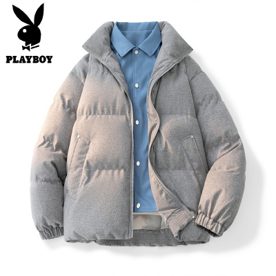 花花公子新款高品质假两件衬衫领棉衣男青年加厚保暖冬季外套男棉服