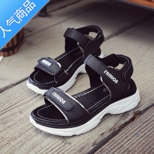 SUNTEK运动凉鞋女夏季2023年新款厚底坡跟中跟学生百搭魔术贴休闲沙滩鞋