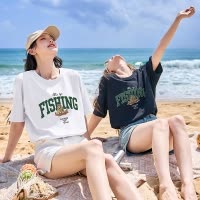[1.5折价31元]唐狮新款女短袖T恤女前胸大图案印花纯棉圆领时尚潮流宽松上衣sz