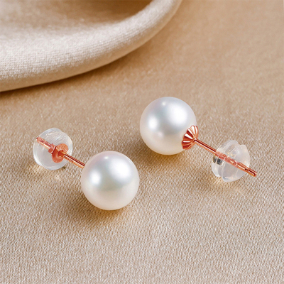 金贝珠宝18K金珍珠耳钉玫瑰色小灯泡耳钉天然淡水珍珠耳饰GKGE404301玫瑰金色