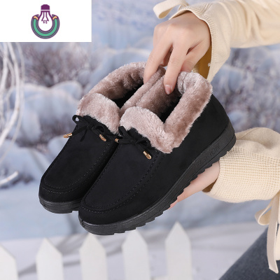 FISHBASKET老北京布鞋女冬季加绒加厚软底中老年防滑妈妈雪地靴奶奶老人棉鞋靴子