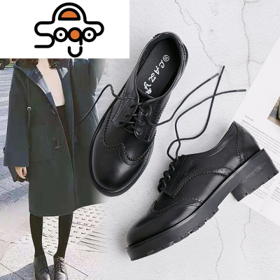 七色王国皮小皮鞋女冬季英伦风黑色软底日系中跟复古工作加绒jk舒适单鞋休闲鞋
