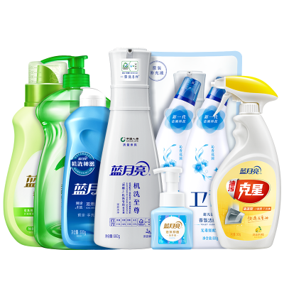 蓝月亮家庭清洁套装:浓缩洗衣液3件套+柔顺剂1kg+洁厕液500g×2+洗手液255g+洗洁精1kg+油污克星500g