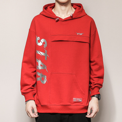 班俏BANQIAO卫衣男2020年春季新款男士卫衣套头卫衣男韩版潮流潮时尚百搭宽松连帽卫衣男957红色L