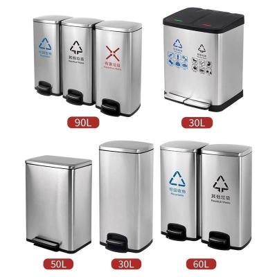 匹牧商用户外不锈钢二分类带盖垃圾桶钢色40L带盖脚踏单位:个