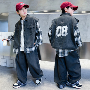 男童春装套装2026新款帅气时髦儿童衣服春秋男孩假两件外套两件套