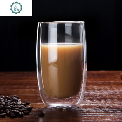 耐热玻璃透明双层玻璃杯家用隔热防烫水杯咖啡杯牛奶杯早餐杯茶杯封后新品350毫升双层杯