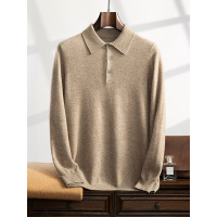秋冬新款平面POLO领纯色羊绒衫男士休闲时尚简约宽松长袖保暖毛衣