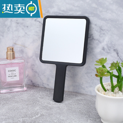 敬平手持镜ins风少女心学生宿舍美容美妆手柄便携随身便携梳妆小镜子 [方形黑色]尺寸约16*9cm便携式用镜