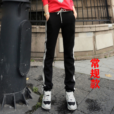 恋名媛棉运动裤女春秋薄款韩版休闲直筒拼条加长裤子女高个子休闲卫裤休闲裤