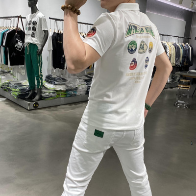 年男生翻领体恤T恤青年薄款徽章刺绣学院风短袖POLO衫ins夏季_2