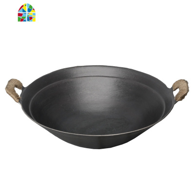 双耳铁锅老式家用生铁炒锅圆底无涂层大铁锅铸铁炒菜锅 FENGHOU 1代轻便32cm双耳锅[深10cm]