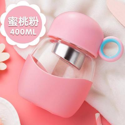 家柏饰(CORATED)玻璃杯女学生韩版水杯便携清新小仙女随手杯子超萌 蜜桃粉400ml