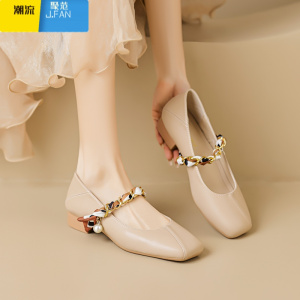 聚范法式玛丽珍单鞋女夏2024新款浅口小跟鞋平底豆豆鞋大码女鞋41一43