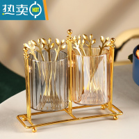 敬平水果插叉勺子不锈钢欧式小奢华创意可爱套装水果签蛋糕甜品叉 圆珠双色果叉收纳筒(不带叉勺)